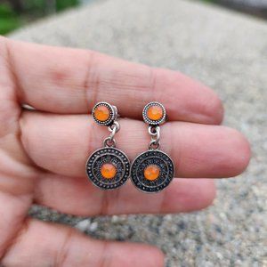 Pewter Earrings with Orange stone
